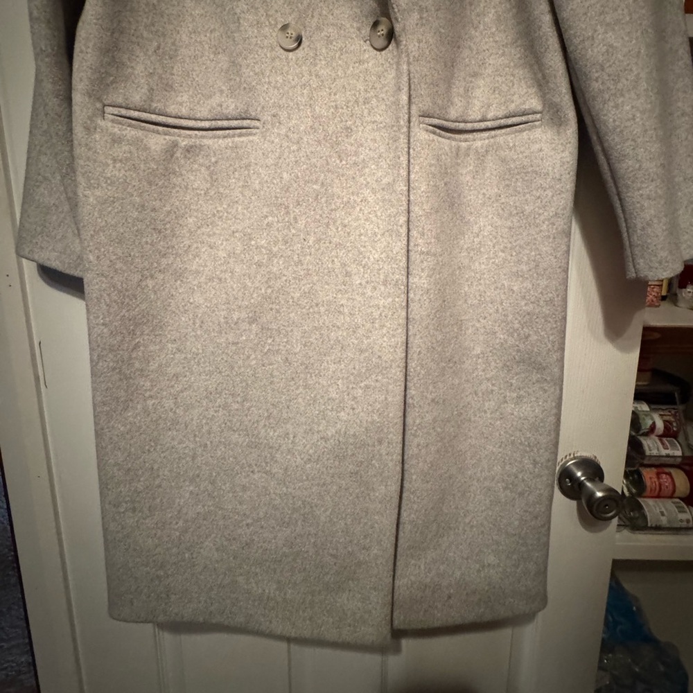 Topshop Double-Breasted Light Gray Wool Trench Coat - Picture 5 of 12